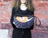 Backpack vegan. Matilde bag in blue cement, brown and vintage