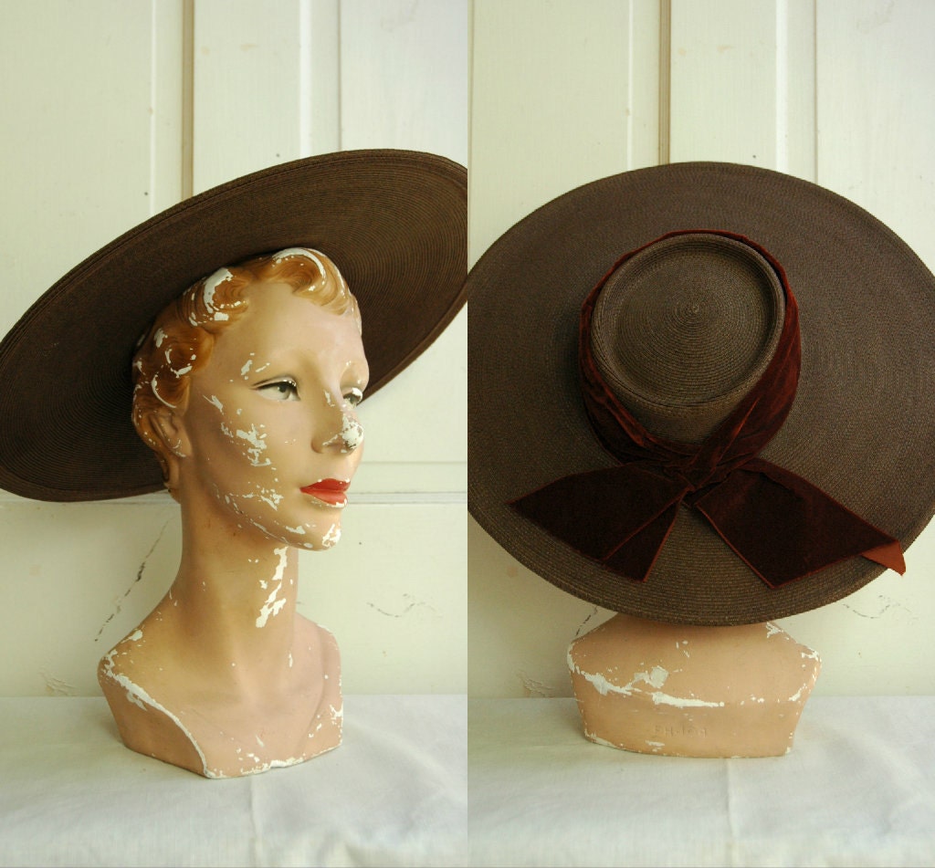 1950s Sun Hat / Vintage Jessica Cleary Towners Straw Hat