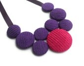Bubble Cluster - Cotton Knitted Necklace - Purple and Pink