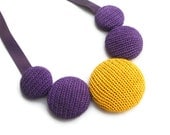 Knitted Cotton Necklace -  Purple and Yellow (Free UK Shipping)