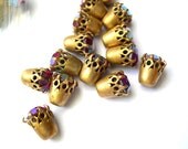 2 Antique vintage Swarovski cabochon, pink shade crystals mounted in brass setting cut 1100, indigo blue