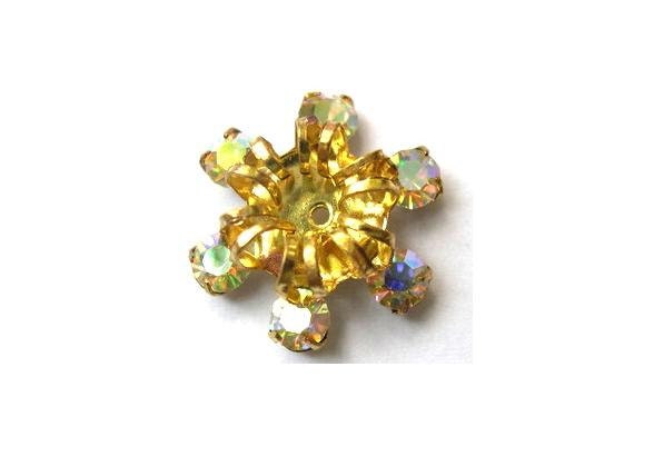 SWAROVSKI bead, vintage,  flower shape brass setting with 6 crystals, RARE