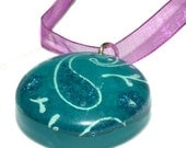 Pretty Paisley teal resin ribbon pendant