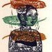Feather over laid on Tattooed Lady Linocut Art Print