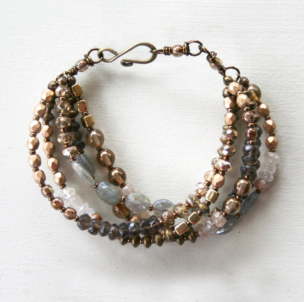 Gypsy Bracelet (Gold) - Smoky Quartz, Golden Rutilated Quartz, Labradorite, Raw Brass, Antique Brass