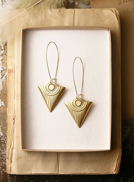 geometric tribal brass shield earrings - ATHENA-
