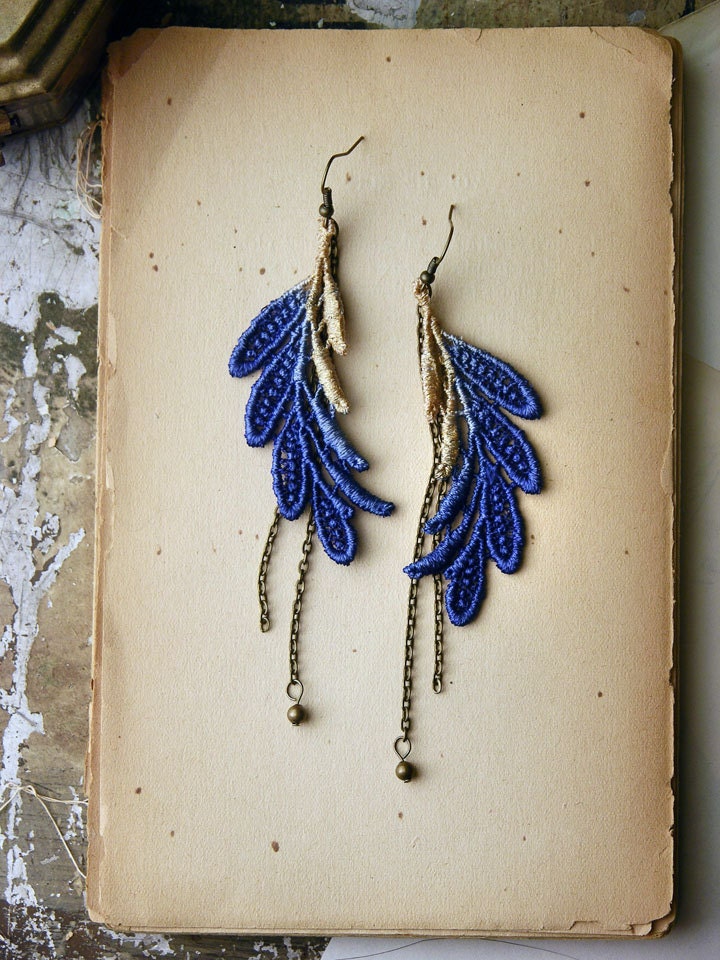 lace earrings - ELSA- cobalt and metallic ombre