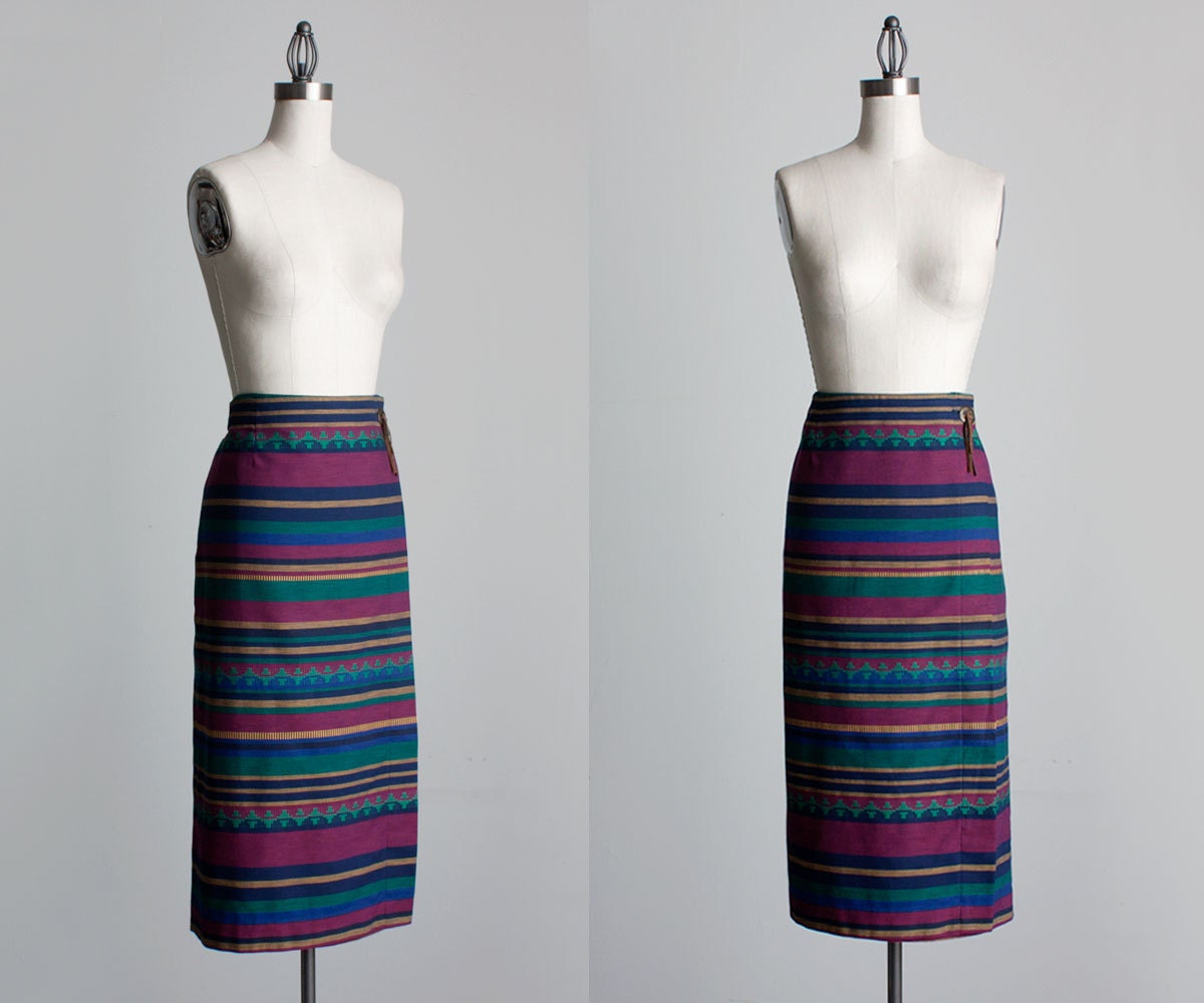 Southwestern Maxi Skirt 1990s Vintage Southwest Pattern Wrap Style Maxi Skirt