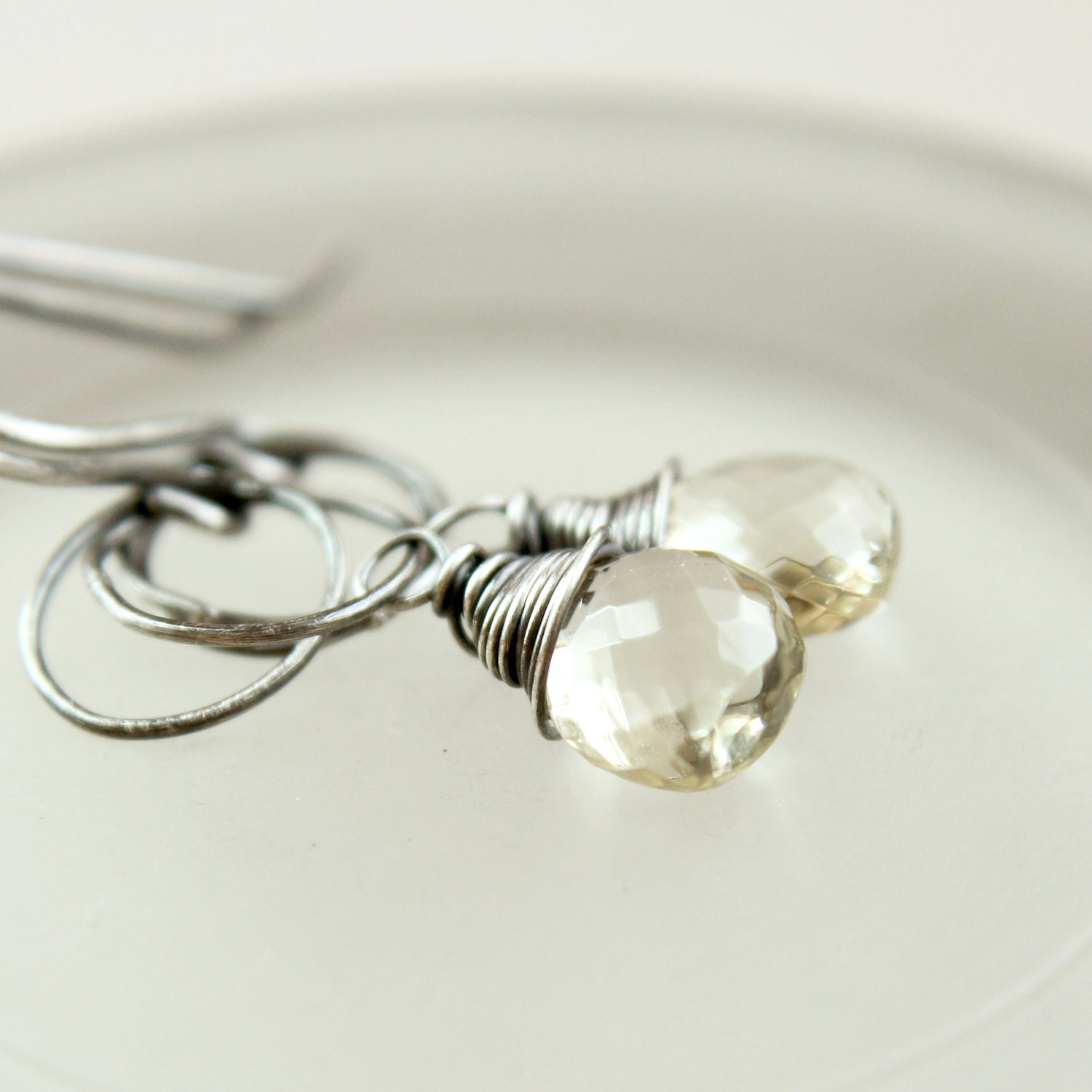 Gemstone Earrings - Scapolite -    Oxidized  - Sterling Silver -  Handmade Earrings  - Yellow -  Gemstone Jewelry -    Wire Jewelry