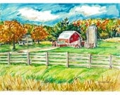 Rural Autumn -  11x15 original painting landscape watercolor OOAK, Autumn, Fall, Country, Rural, Farm, Barn, House