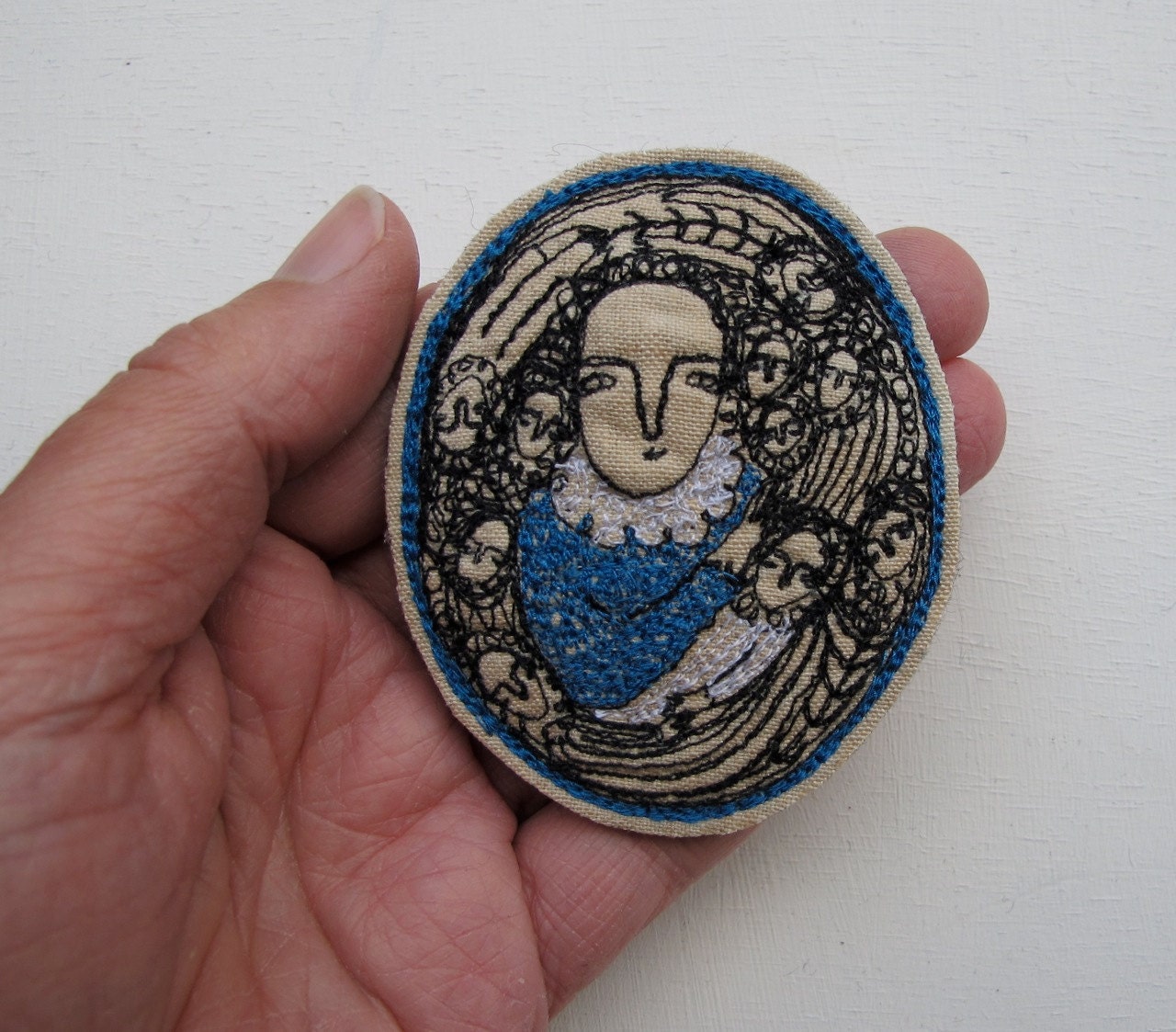 RESERVED FOR B - forever in blue - embroidery artwork brooch