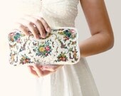 Vintage bridal clutch, wedding purse, formal beaded bag, white bridal accessories, floral