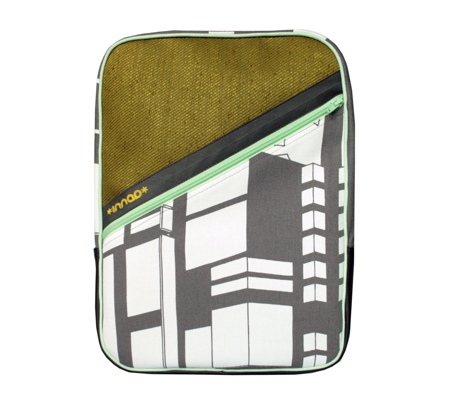 Olive White Grey Cityscape Cotton / Vinyl Backpack