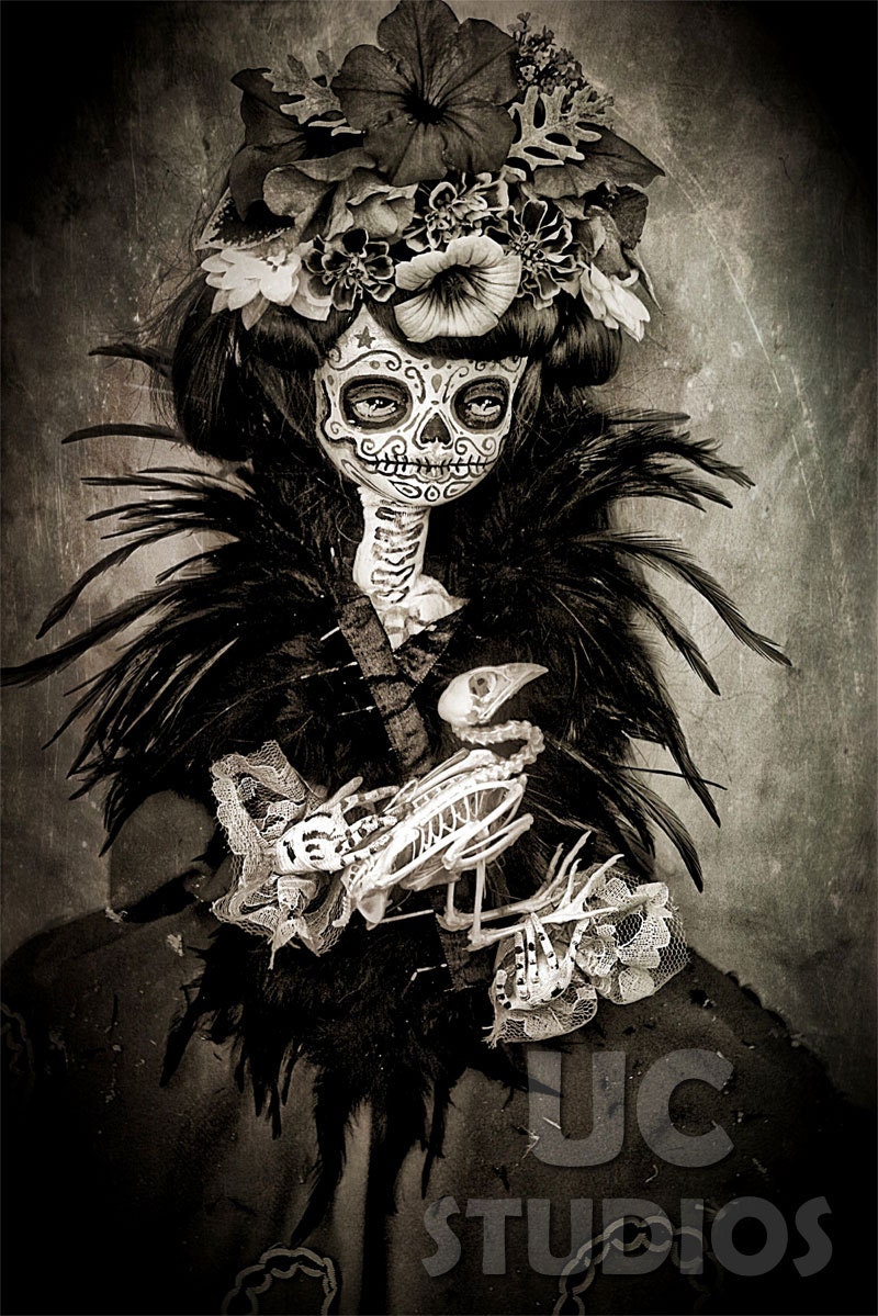 Steampunk BW Dia De Los Muertos Flower Doll PRINT 428 from Photo/Doll by Michael Brown