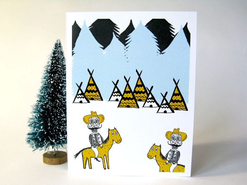 Funny Greeting card, Birthday, Wish card, note card, Blank card - Cowboys and Indians