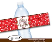Bandana, Cowboy Cowgirl Western Water Bottle Label for  Birthday, Baby Shower - Custom Printable- Digital PDF file
