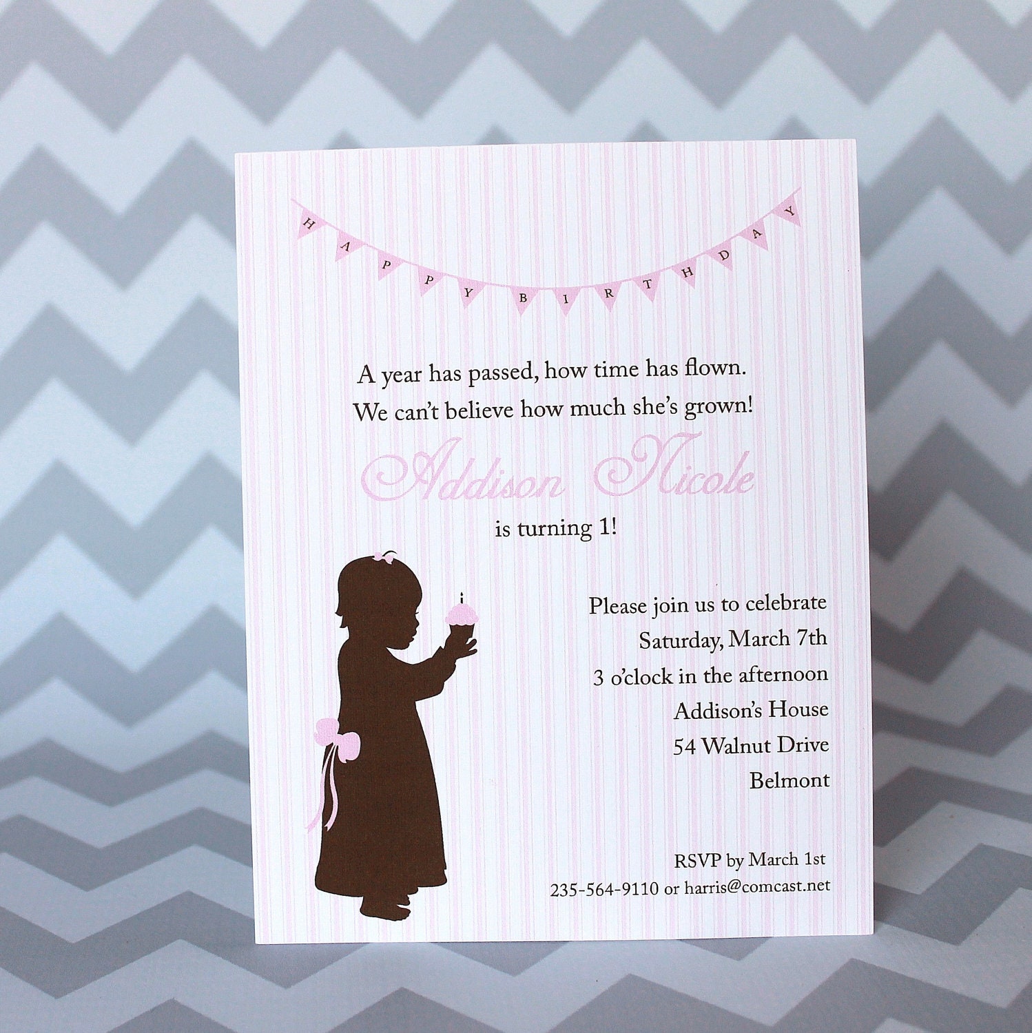 1st Birthday Baby Girl Cupcake Invitation