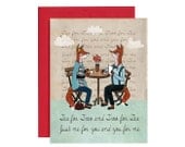 Tea Party Card - Tea for Two and Me For you, Two Foxes