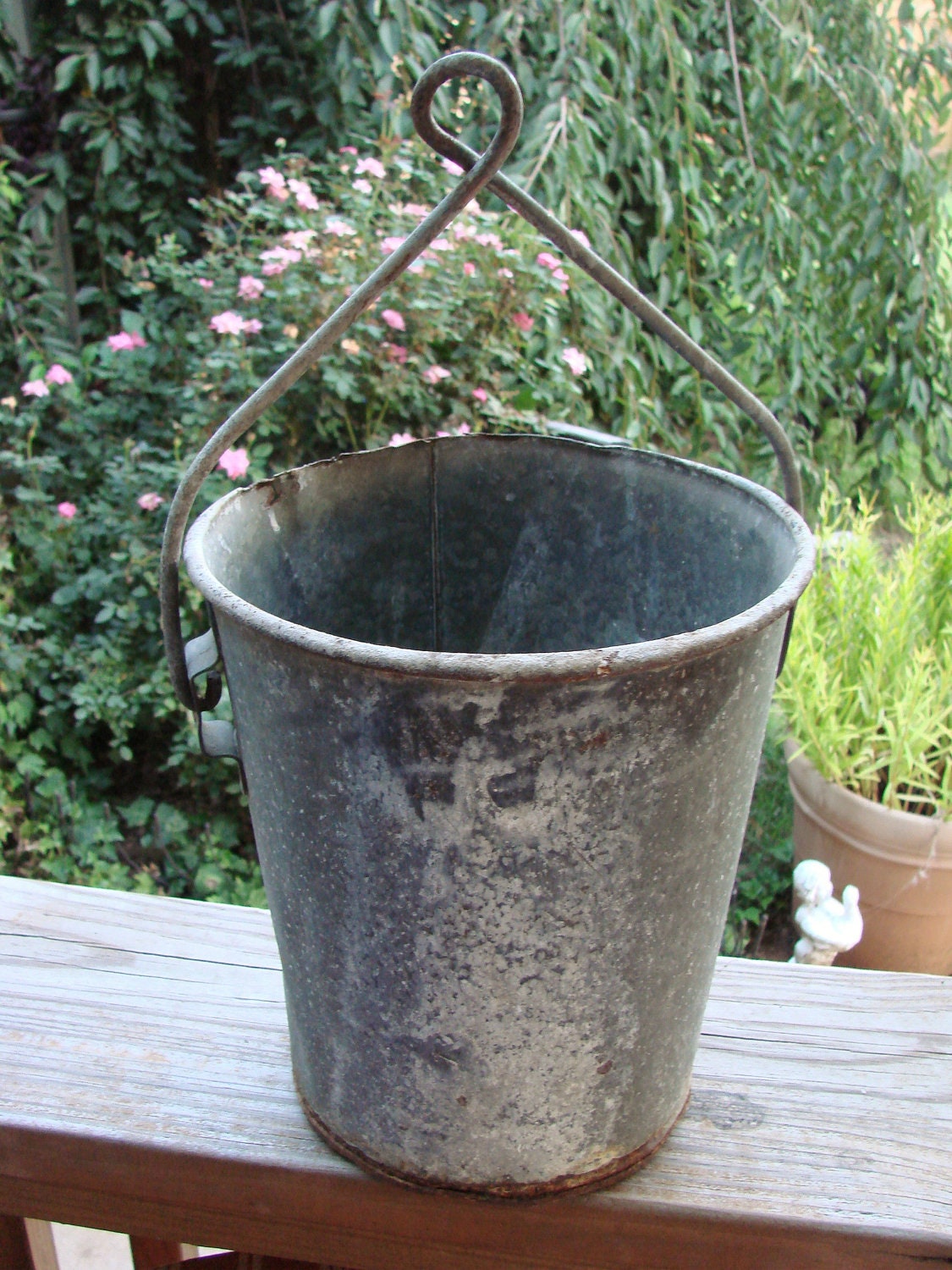 Wonderful Old Well Loved Galvanized Well Bucket by thecherrychic