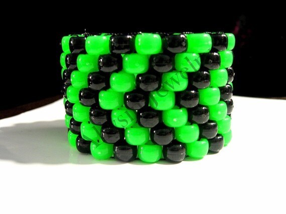 Green, Black Kandi Cuff, Neon Toxic Bracelet