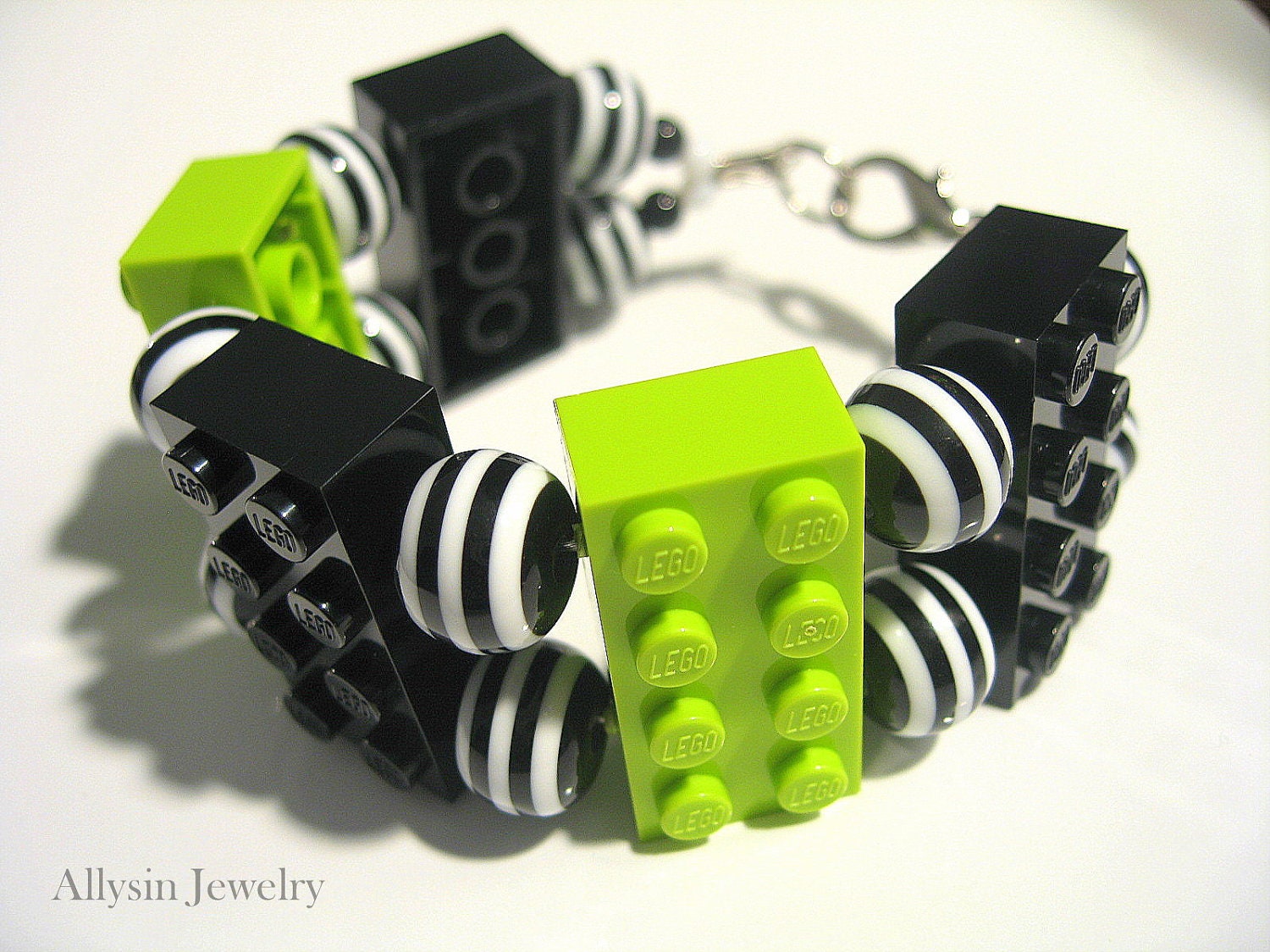 Lime Green and Black Lego Bracelet