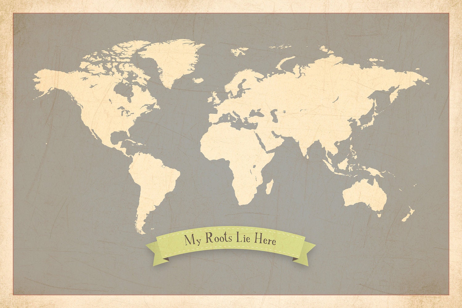 World Roots Map 18x24 Customized Print (Blue)