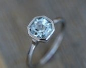 Asscher Cut Aquamarine Gemstone Ring  in 14k Palladium White Gold Ring, Made To Order Handmade Engagement Ring