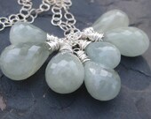 Milky aquamarine necklace sterling silver aqua seafoam tassel cluster mermaid style gemstone jewelry fairy garden -- Cascata--