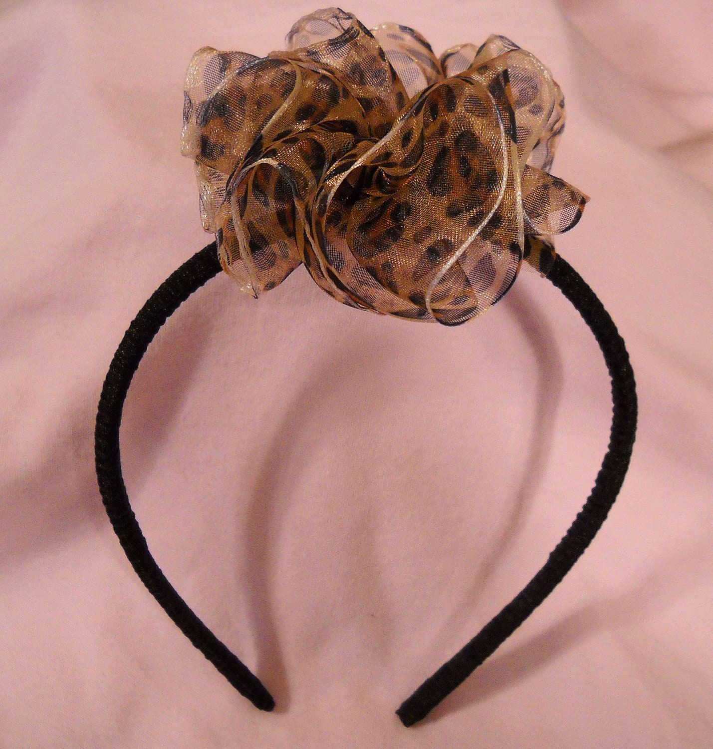 Leopard Puff on Ribbon Wrapped Headband