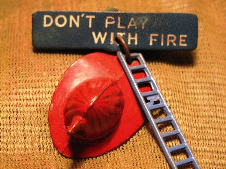 Rare 1950's Fireman Pin, Fire Ladder, Fire Helmet, Don't Play With Fire, Plastic Fire Truck Toy, Fire Fighter Collectible Hero Pin