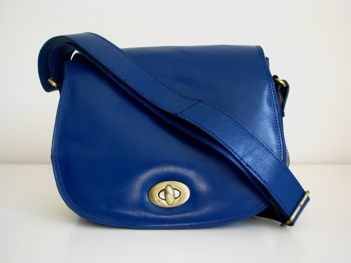 Leather Purse Messenger Handbag Cross Body Blue