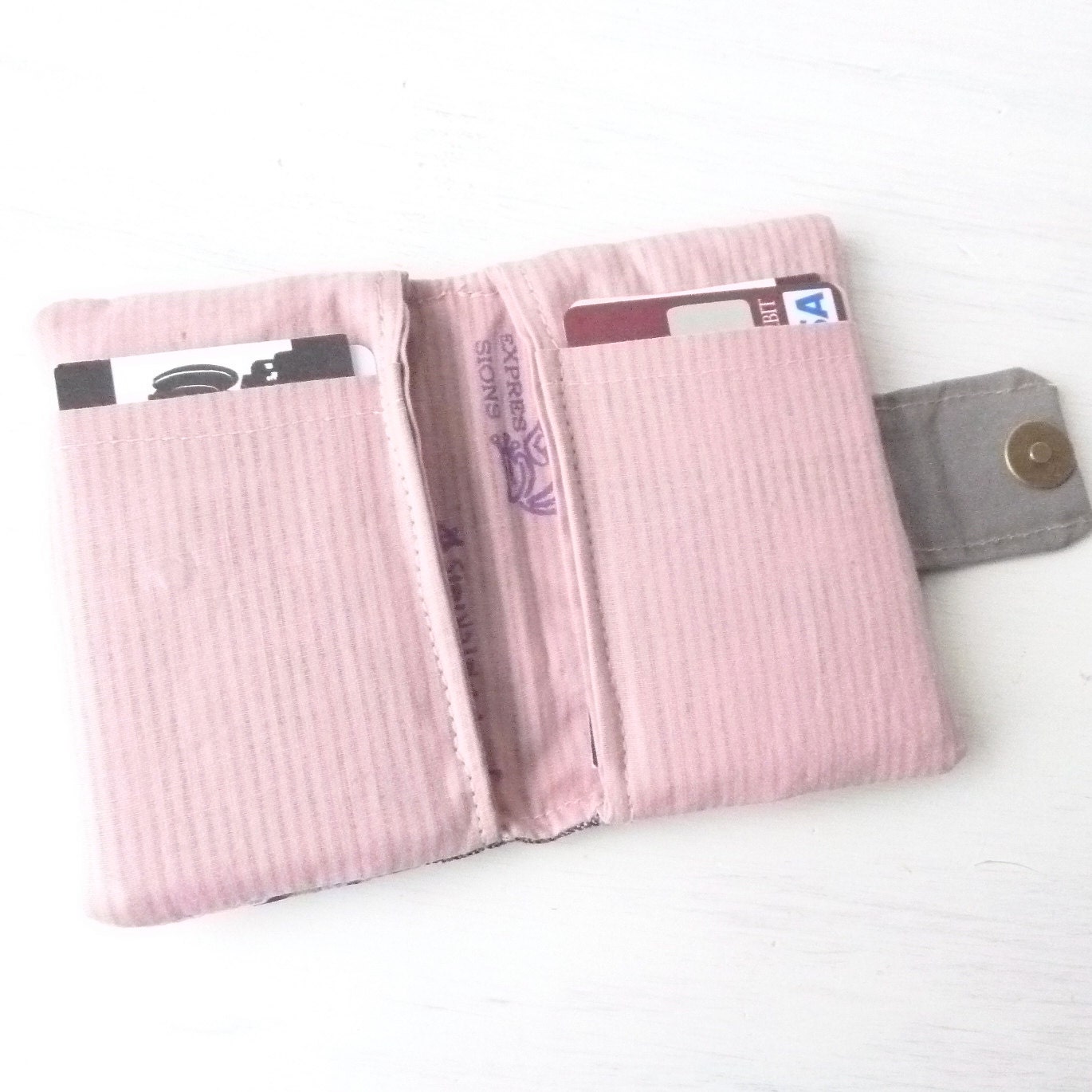 Vegan Fabric Womens Wallet Card Organizer - Small Card Case - Pretty Shabby Chic Recycle Repurposed Womens Card Case