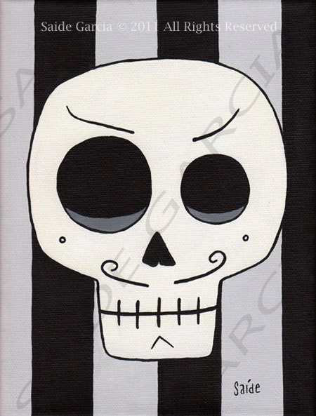 Day of the Dead Boyfriend Skull Original Painting 6x8 Sugar Skull