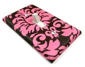 Chocolate Brown and Pink Damask Nursery Decor Light Switch Cover Cottage Chic Shabby Chic Home Decor Outlet Rocker Switch Plate