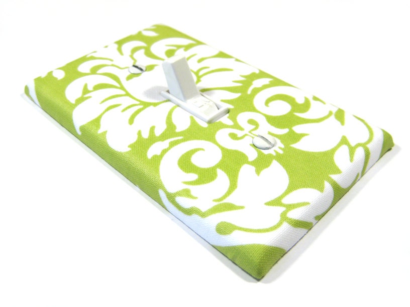 Spring Green and White Damask Light Switch Cover Cottage Chic Shabby Chic Home Decor Wall Lighting Switchplate