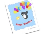Happy Birthday Card- Penguin & Peep Balloons Blue