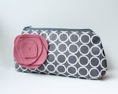 Clutch Purse, Gray and Pink, Bridesmaid Clutch, Wedding Clutch, Polka Dots, Personalized Bridesmaid Gift