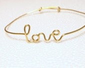 Gold LOVE  bangle / bracelet   adjustable wire wrap