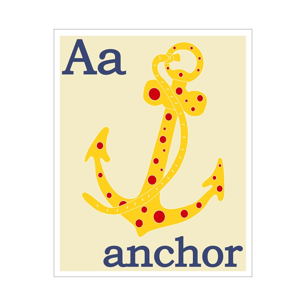 Children's Wall Art / Nursery Decor A is for Anchor 8x10 inch print by Finny and Zook