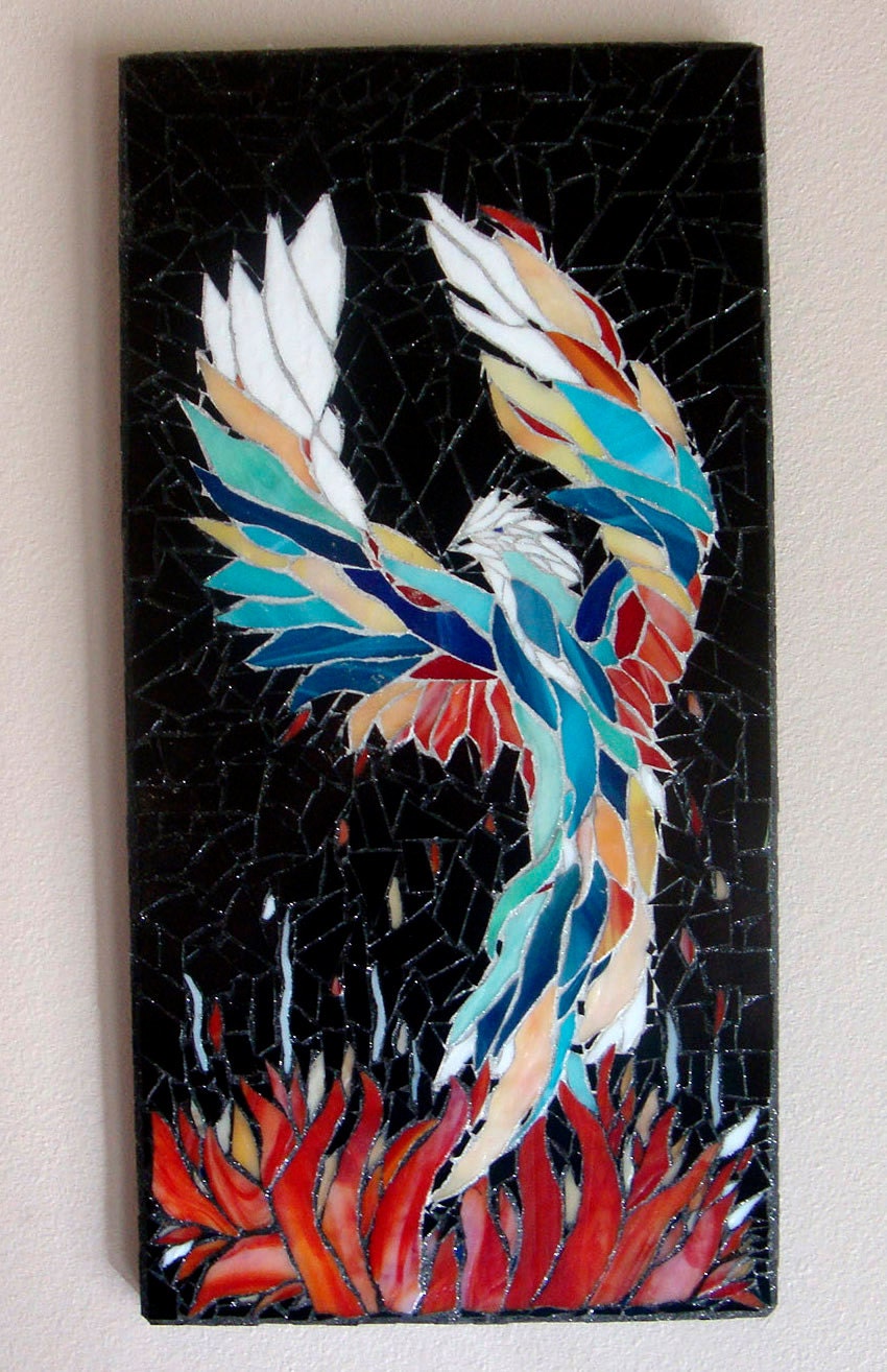 Phoenix Stained Glass Mosaic Art Original Ooak