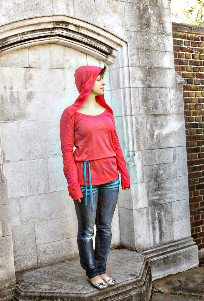 Orange Red Long Sleeve shirt, Hand-dyed Multi Layered Color, Autumn Fashion, Urban Sunlight, size Large