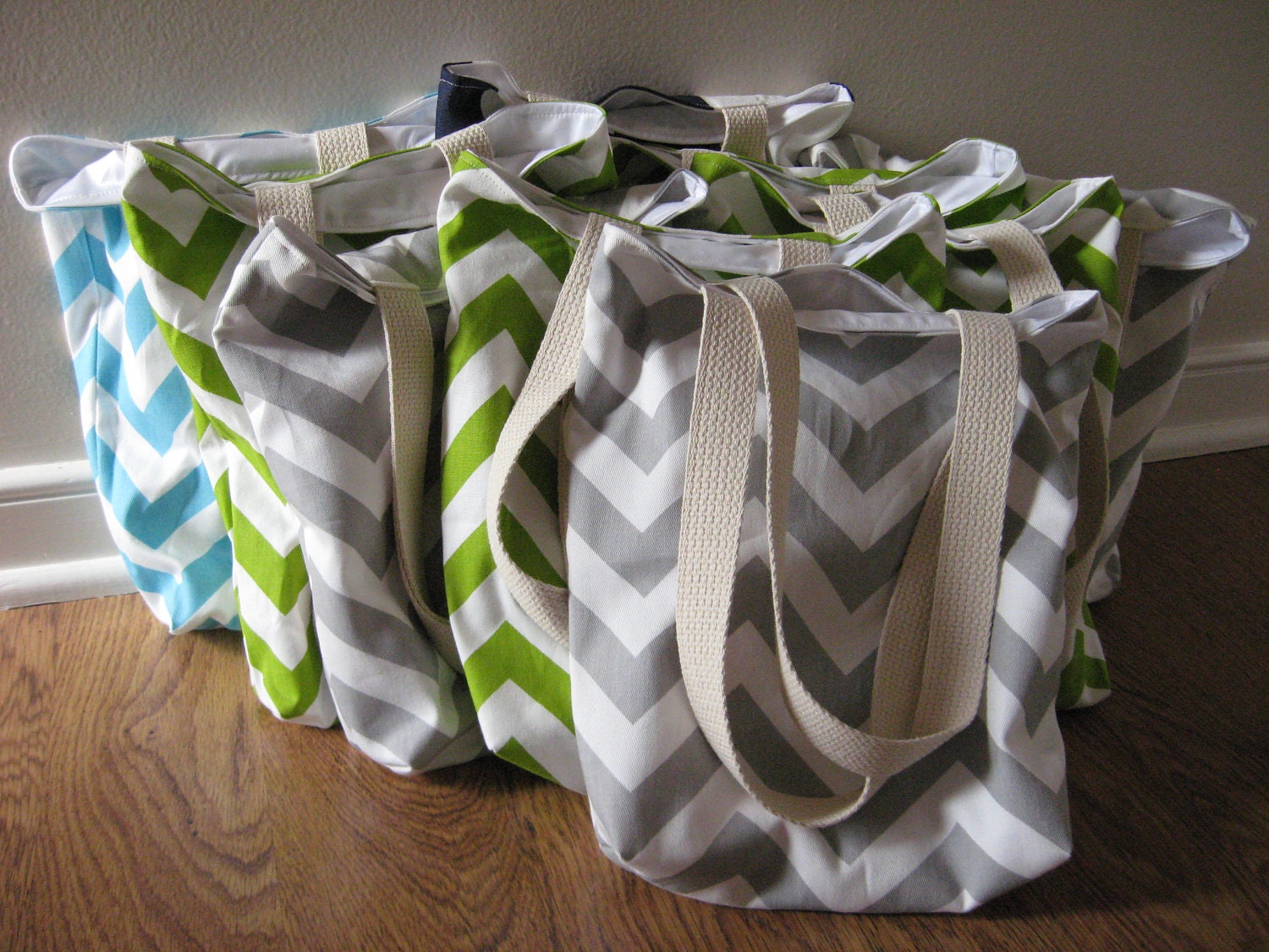 Bridesmaid totes, Gifts -  10 mini totes, welcome bags, wedding favors, Chevron Bag