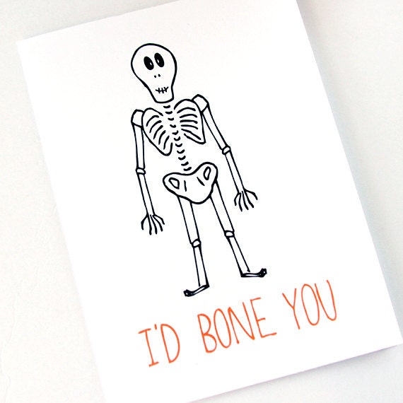 Sexy Halloween Card. I'd Bone You. Black and Orange.