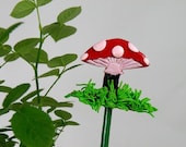 Red Mushroom Garden Stake - Ornament, Table Decorations for Birthday or Shower