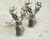 Stag Cufflinks, Antiqued Pewter and Silver Cufflinks