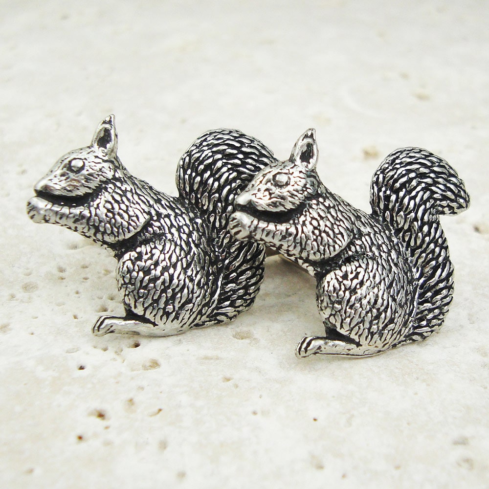 Squirrels Cufflinks. Antiqued Silver Pewter Cufflinks