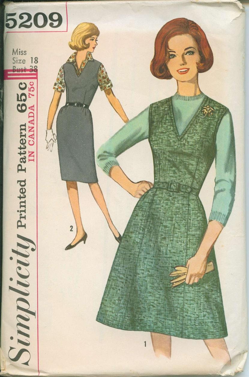 1960s Simplicity 5209 Mod Jumper Dress Sewing Pattern Vintage Size 18