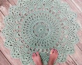Sage Green Patio Porch Cord Crochet Rug in 35" Round Pineapple Pattern
