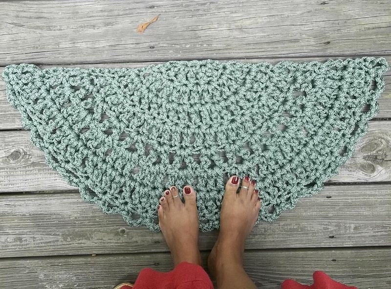 Sage Green Crochet Half Circle Doormat 15 x 30 by byCamilleDesigns