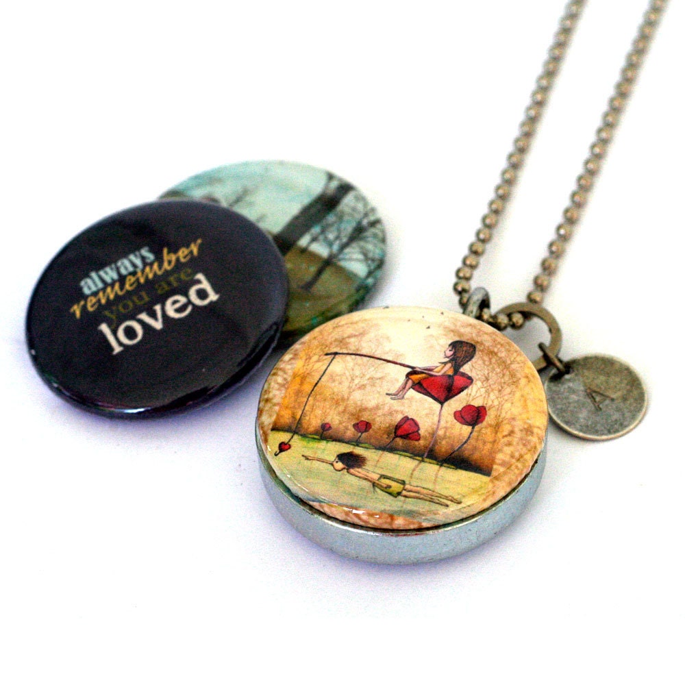 Fishing for LOVE Locket - Custom Stamped Locket - Daughter Locket - Magnetic, Recycled by Polarity - LavennzOsy Collection